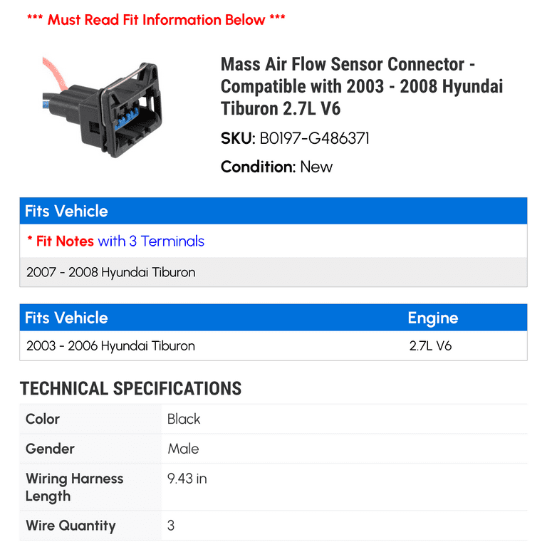 Mass Air Flow Sensor Connector - Compatible with 2003 - 2008