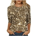 thumbnail image 2 of Roncen Sequin Top for Women, Sparkling Three-Quarter Sleeve Pullover with Crew Neck, Casual Glam Shirt, 2 of 5