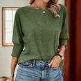 thumbnail image 3 of Womens Tops 3/4 Length Sleeve Round neck Casual Tunics Tops Basic Shirt Loose Fit Blouse, 3 of 16