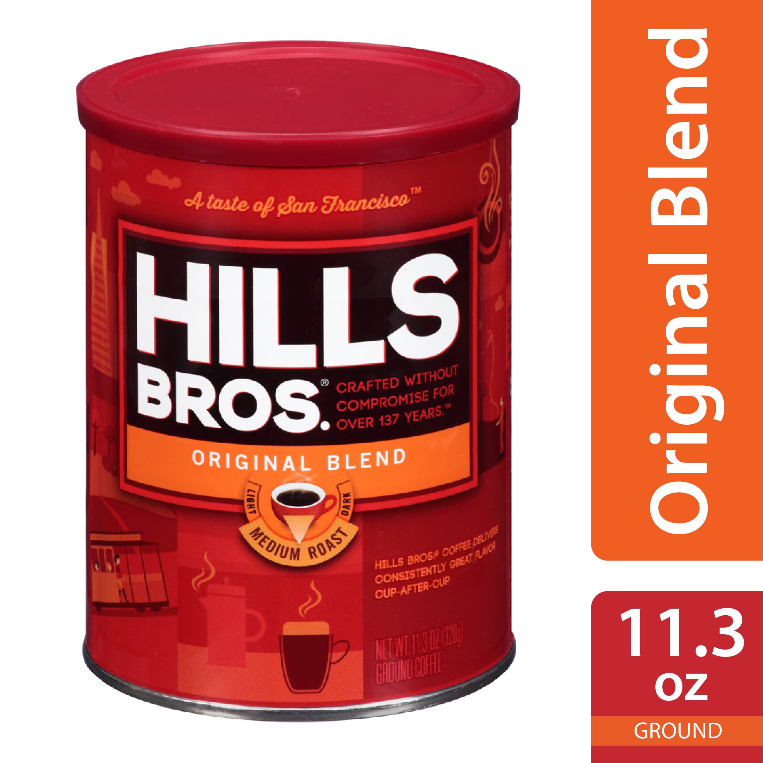 Hills Bros. Original Blend Ground Coffee, Medium Roast, 11.3 oz. Can