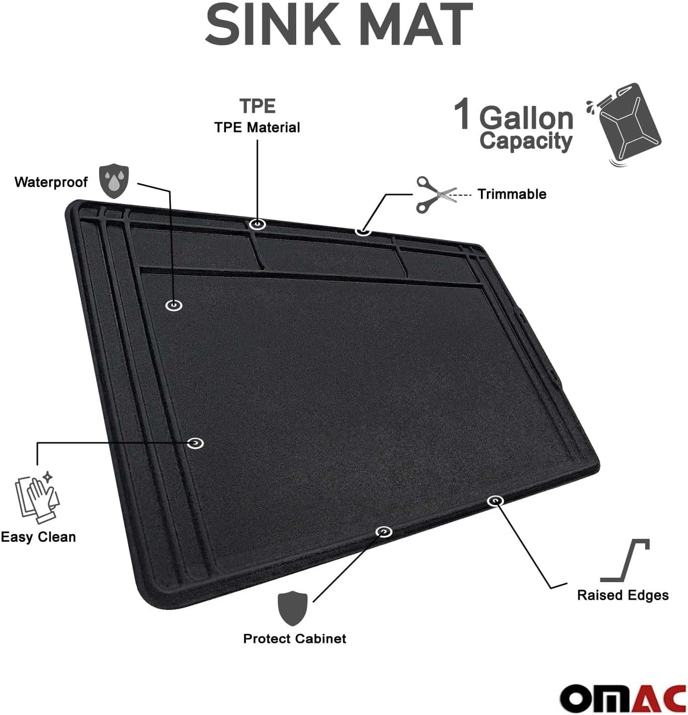 2  Under Sink Mat for Kitchen & Bathroom 34" x 22" Adjustable Waterproof Cabinet Protector for Drips Leaks Spills Filexible Durable Multifunctional Under Sink Liner Rubber TPE (Black)