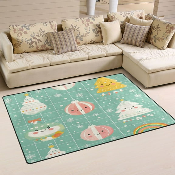 Carpet Mat with Memory Foam Ultra-Soft and Non-Slip Area Rug 31"x20" Pastel Green Color Christmas Ornaments