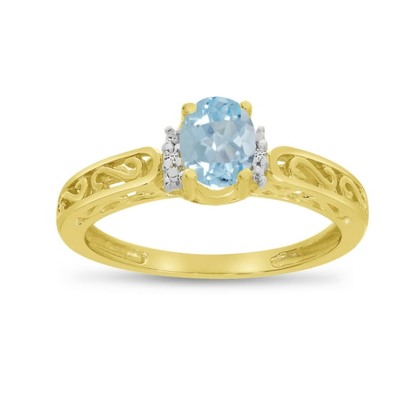 10k Yellow Gold Oval Aquamarine And Diamond Ring