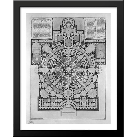 Plan broad, magnificent ancient College Gyms formed over the idea of `the Greeks, and Thermal de` Romani 28x36 Large Black Wood Framed Print Art by Giovanni Battista Piranesi