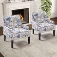 thumbnail image 6 of Bonzy Home Modern Floral Print Accent Chair with Arms and Wooden Legs, 2-Pack Mid‑Century High‑Back Wing Chair with Padded Armrests & Cushioned Seat for Living Room, Blue Yellow Floral, 6 of 8