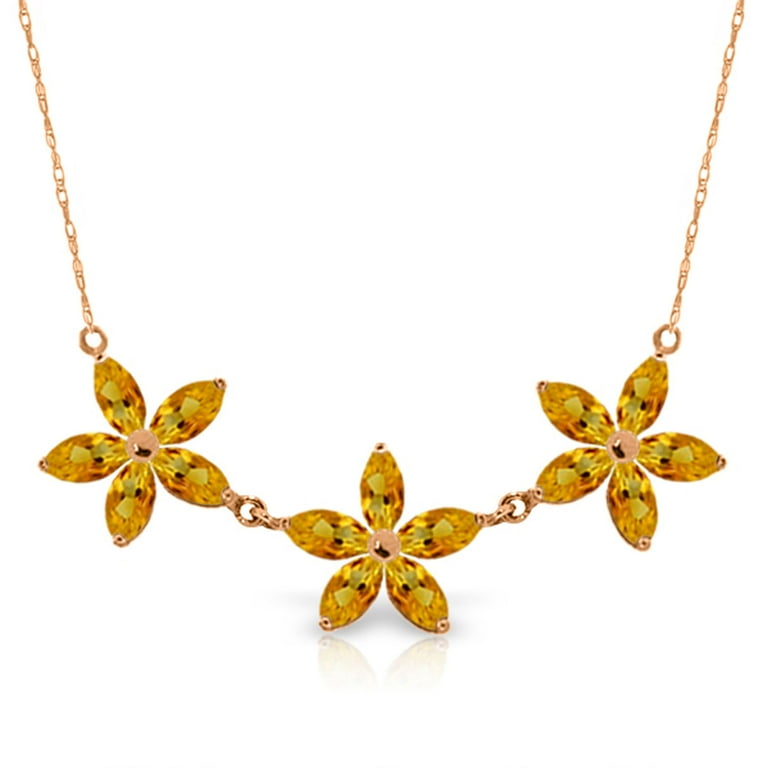 Galaxy Gold 14k 18 Solid Rose Gold Marquise Natural Citrine Floral Necklace Genuine Gemstone MADE IN USA Fine Jewelry