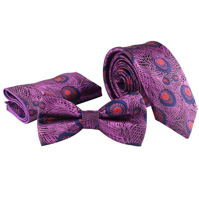 Bangcool Cravate Homme Modèle de Mode Paon Business Cravate avec Poche Carrée et Noeud Papillon