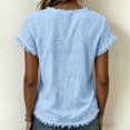 thumbnail image 6 of ClodeEU Women's V Neck Short Sleeve T-Shirt,Casual Solid Color Frayed Edge Top Blue,Women's Plus M, 6 of 9