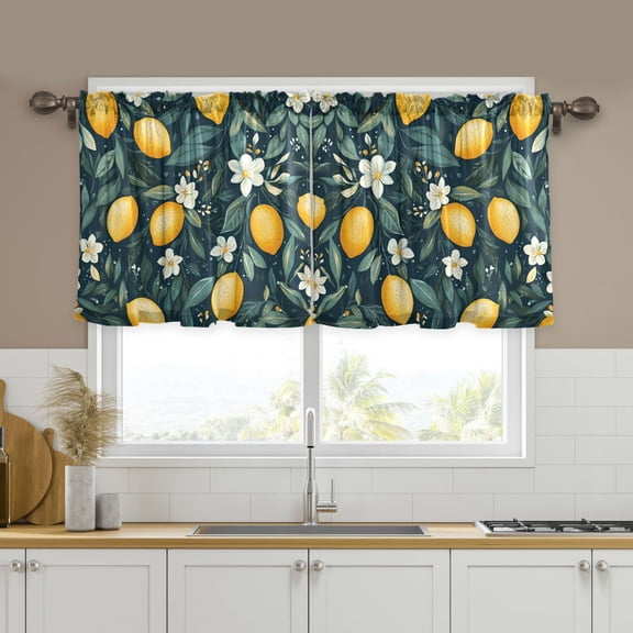 Yayeee Kitchen Curtains Tier Set of 2 Light Filtering 57"x24" Over Sink Window Panels, Blue Floral Lemons
