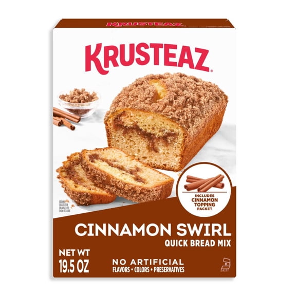 Krusteaz Cinnamon Swirl Quick Bread Mix, Baking Mix With Cinnamon Topping, 19.5 Oz Box