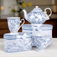 thumbnail image 5 of STP GOODS Blue Flowers Bone China Mug Set of 2 in Gift Box 9.46 fl oz (280 ml) Floral Mugs Coffee and Tea Mugs for Latte Cocoa Chocolate, Blue and White, 5 of 10
