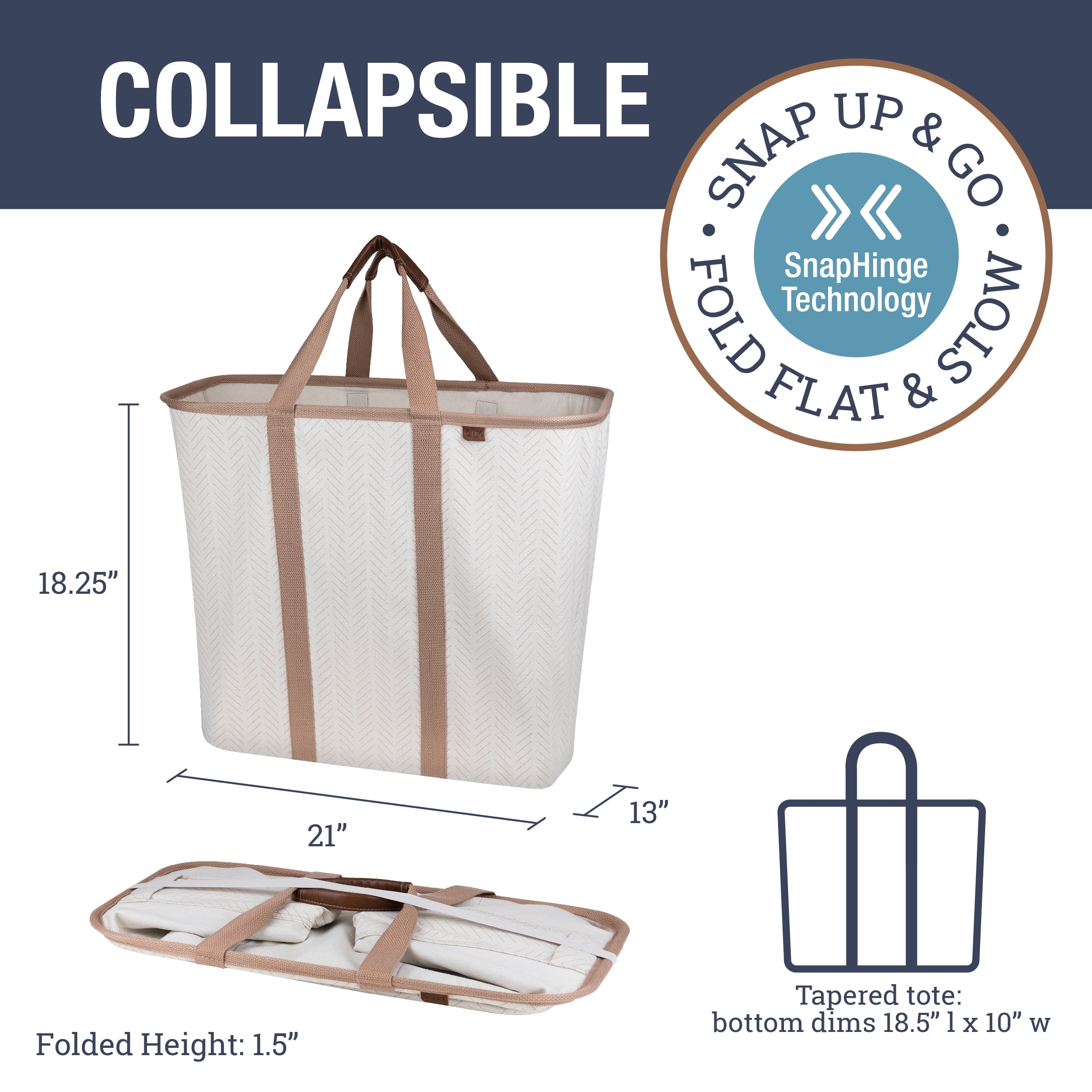 CleverMade Collapsible Fabric Laundry Hamper Premium, Cream Herringbone, 2 Pack