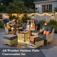 thumbnail image 6 of Ovios 6 Pieces Outdoor Furniture Set High Back All-Weather Wicker Patio Conversation Set with Ottomans & Solar Light Coffee Table, Black, 6 of 11