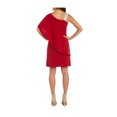 thumbnail image 2 of R&M RICHARDS Womens Red Embellished Ruffled Elbow Sleeve Asymmetrical Neckline Knee Length Party Shift Dress 6, 2 of 3