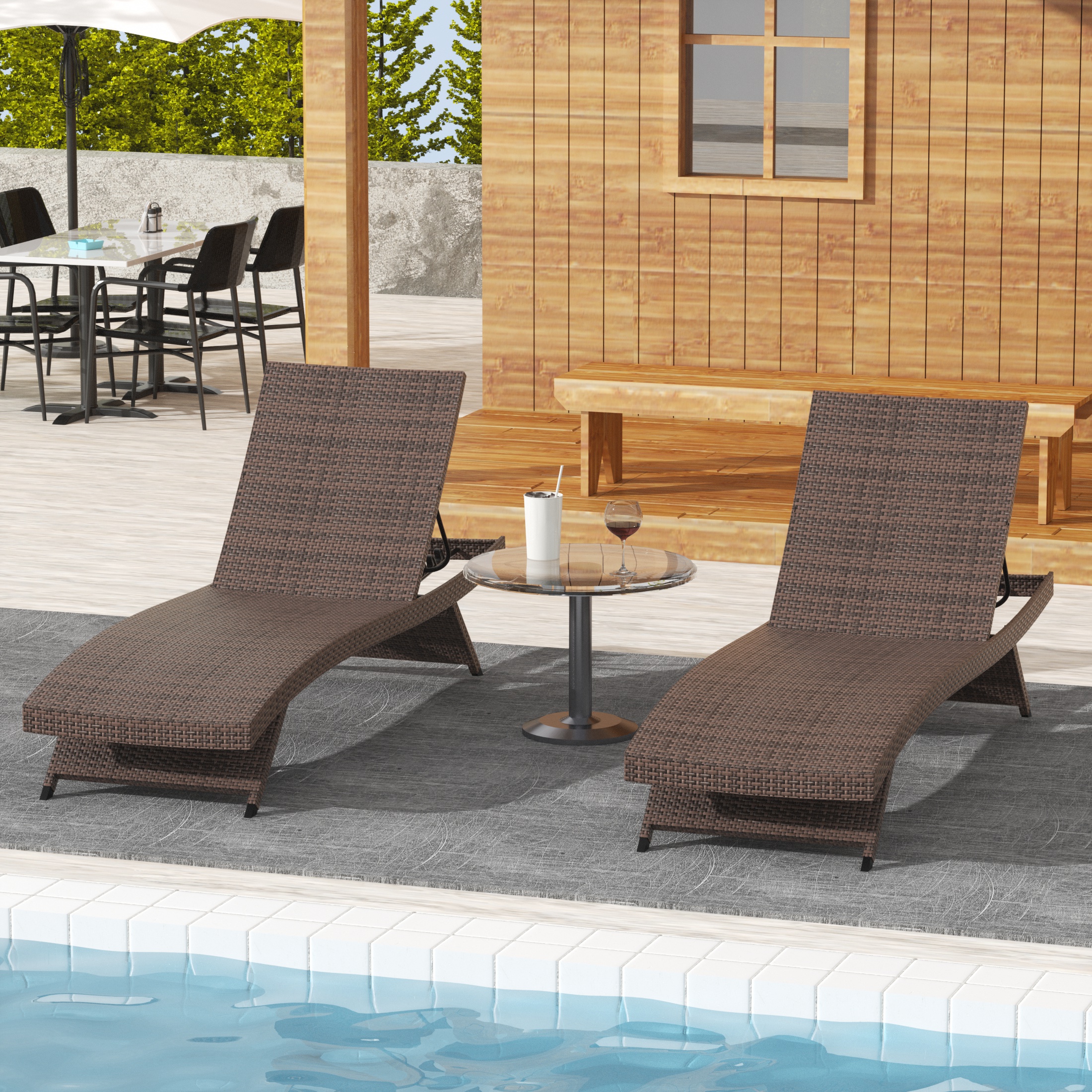 WestinTrends Somerset Wicker Double Chaise Lounge, All Weather PE Rattan Folding Outdoor Lounge Chairs Set of 2 Pool Chairs with Adjustable Backrest, Brown - image 5 of 8