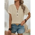 thumbnail image 4 of Womens Casual Solid Notch Neck Batwing Sleeve T-Shirt Summer Blouse For Women, 4 of 5