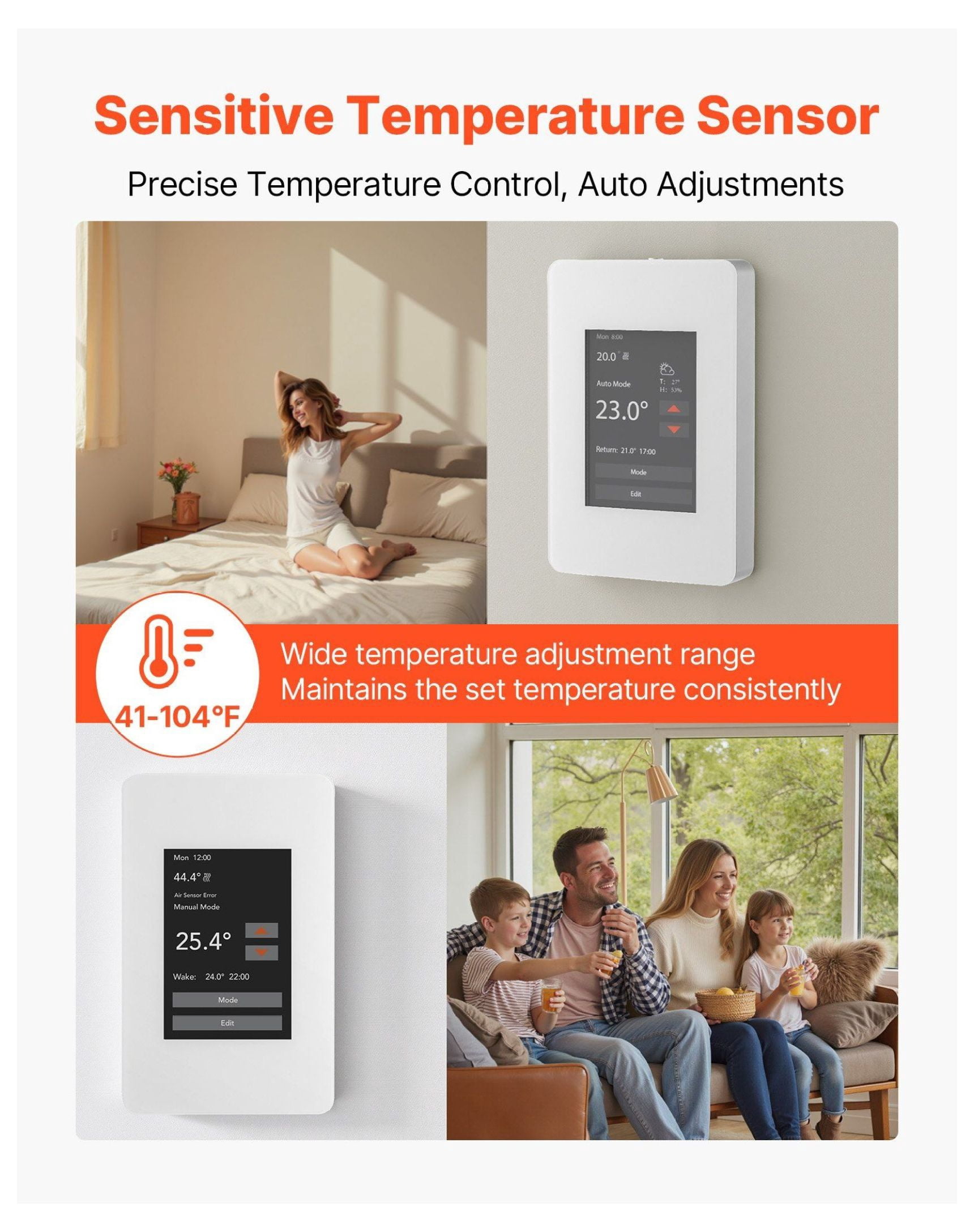 7-Day Thermostat for Home Heating, Programmable Thermostats for Radiant Floor, Heat Pump Compatible, GFCI, Touchscreen, Efficient - Gray-White