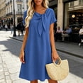 thumbnail image 2 of Ruimatai Women's Knot Neck Short Sleeve Loose Fit Casual A-Line Tunic Mini Dresses with Pocket for Women Everyday & Vacation Wear, 2 of 8