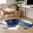 thumbnail image 5 of Round Area Rug 3ft, Blue Block Abstract Geometric Non-Shedding Washable Area Rug, Gold Foil Ombre Gradient Non Slip Low-Profile Circle Rugs for Living Room, Bedroom Dining Room, 5 of 9