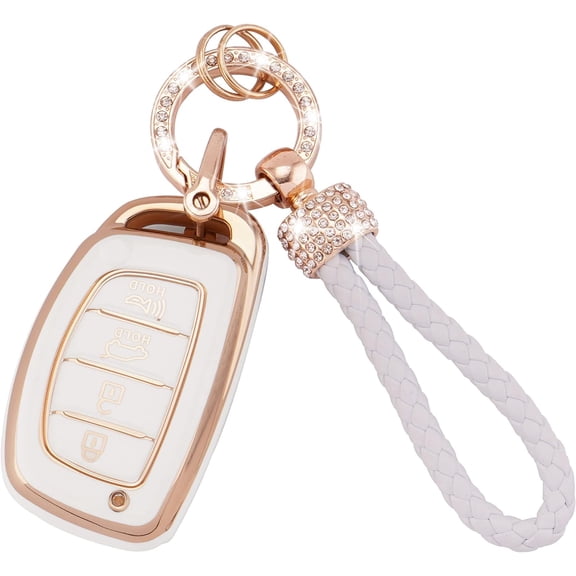 Key Fob Cover Compatible with Fit for Hyundai Elantra GT Sonata Tucson Ioniq 2015-2024 4 Buttons Smart Key Soft TPU Keychain Case Holder Protector,F,4 Buttons