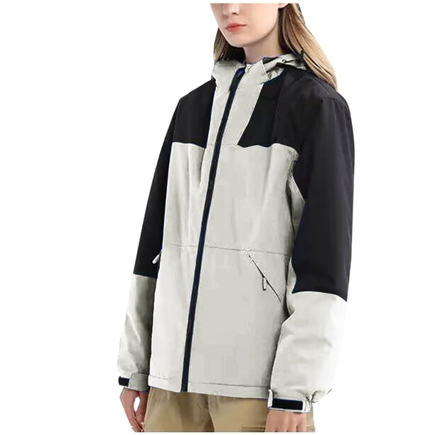 Chaquetas y abrigos casuales con capucha y manga larga para mujer, color, con bolsillo y cremallera, chaqueta cortavientos de poliéster para mujer