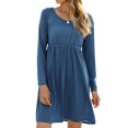 thumbnail image 1 of Women High Waist Long Sleeve Crew Neck Solid Color Pleated Mini Dress, 1 of 4