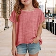 thumbnail image 2 of TIREOW Cotton Linen Tops for Girls Oversized Summer Boho Short Sleeve Shirts Teen Kids Plain Loose Lightweight Beach Blouse (Pink, 7-8 Years), 2 of 7