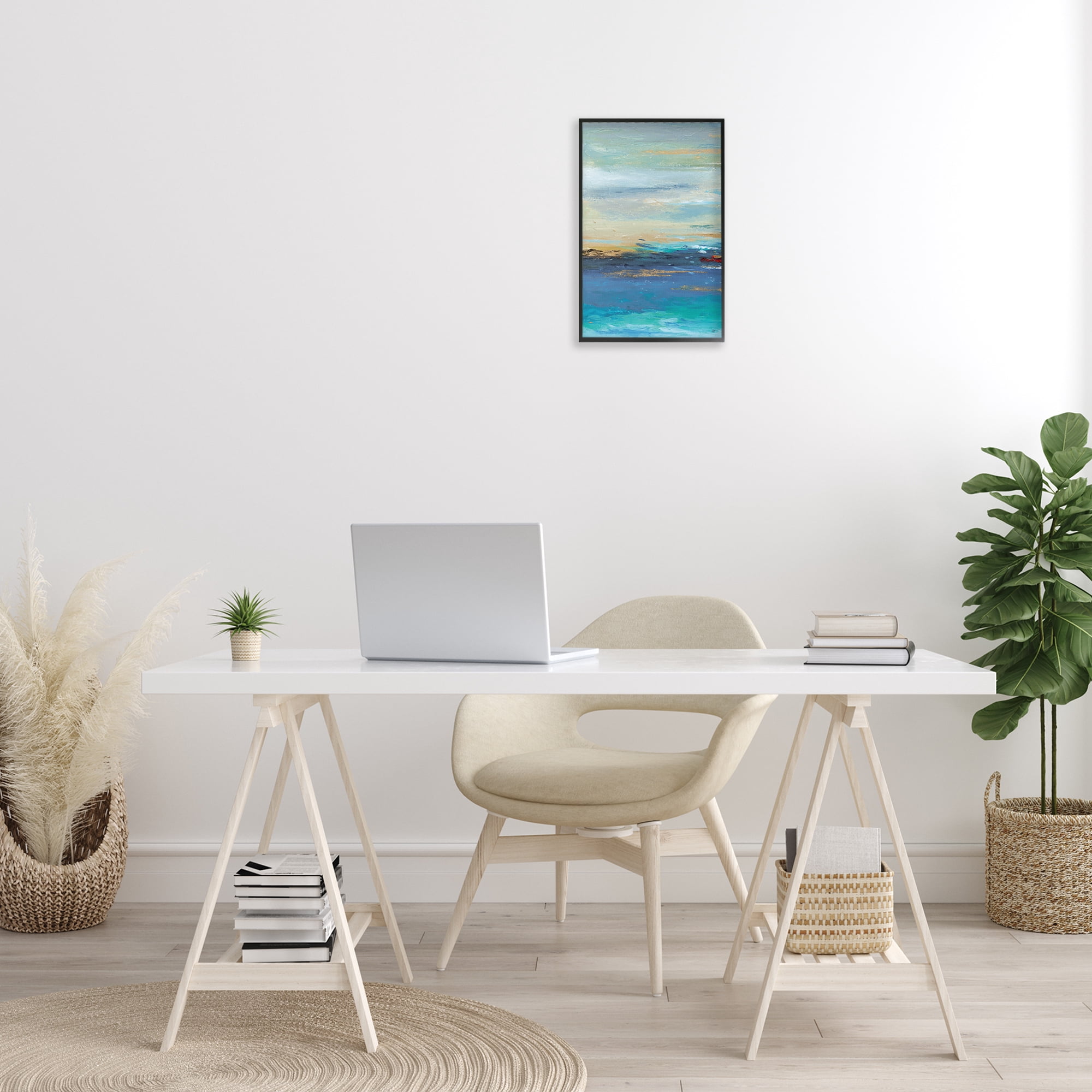 Stupell Industries Ombre Ocean View Abstract Painting Black Framed Art Print Wall Art, 12 x 18