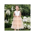 thumbnail image 2 of Sunny Fashion Girls Dress Beige Lace Tulle Layered Bow Party Wedding Pageant Sleeveless 6 Years, 2 of 7