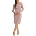 thumbnail image 2 of INSPIRE CHIC Women's Dress Houndstooth Plaid Crew Neck Long Sleeve Bodycon Sheath Dresses M Pink, 2 of 6