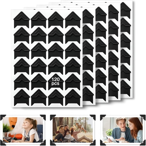 CCOCC Acid Free Photo Corners Self-Adhesive, 120 Pcs Premium Photo Corners for Scrapbooking, Black Photo Picture Mounting Corners for Photo Album, DIY Scrapbook Stickers, Memory Books, Diary
