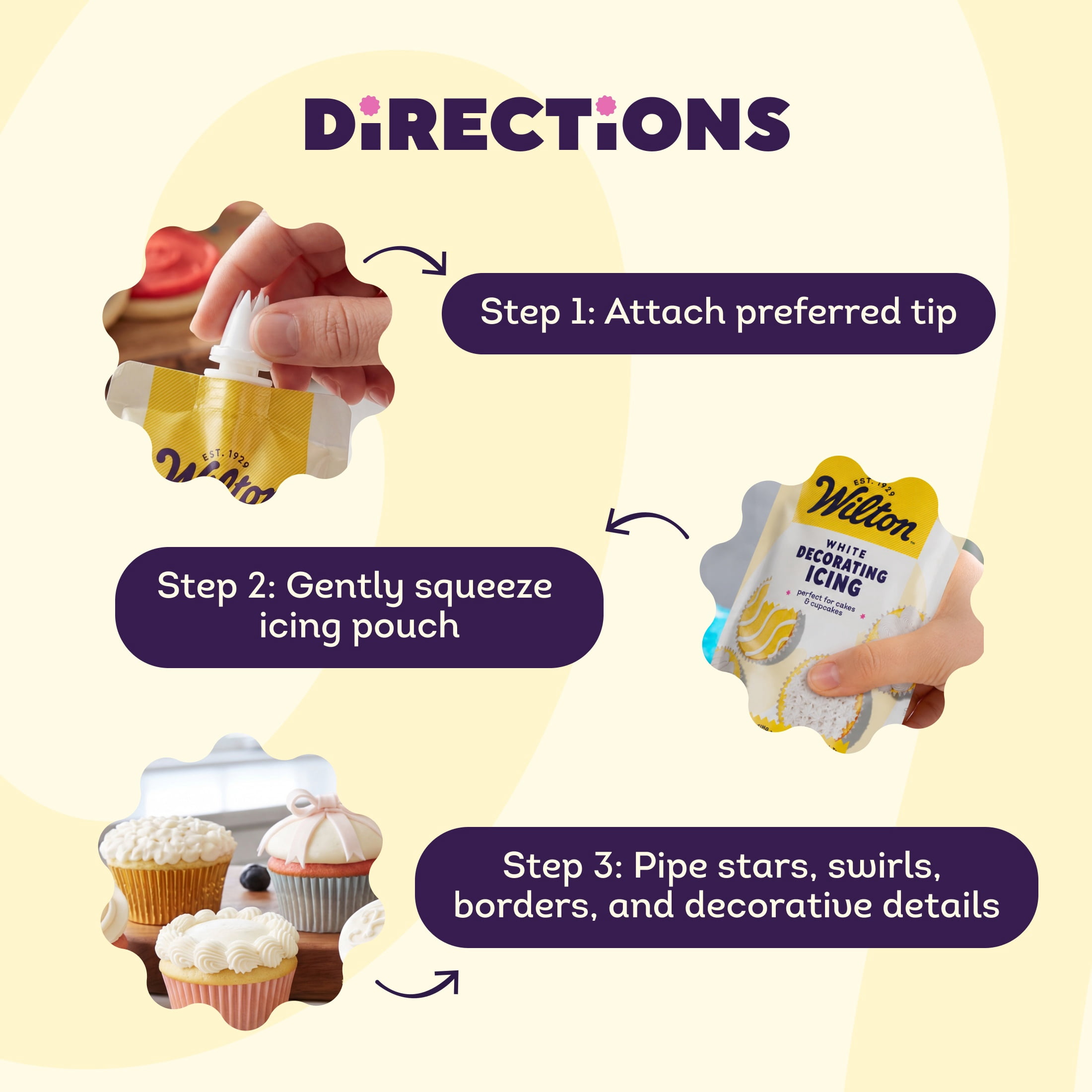 Wilton White Decorating Icing Pouch & 4 Piping Tips Vanilla-Flavored Medium Consistency 7.5 oz.