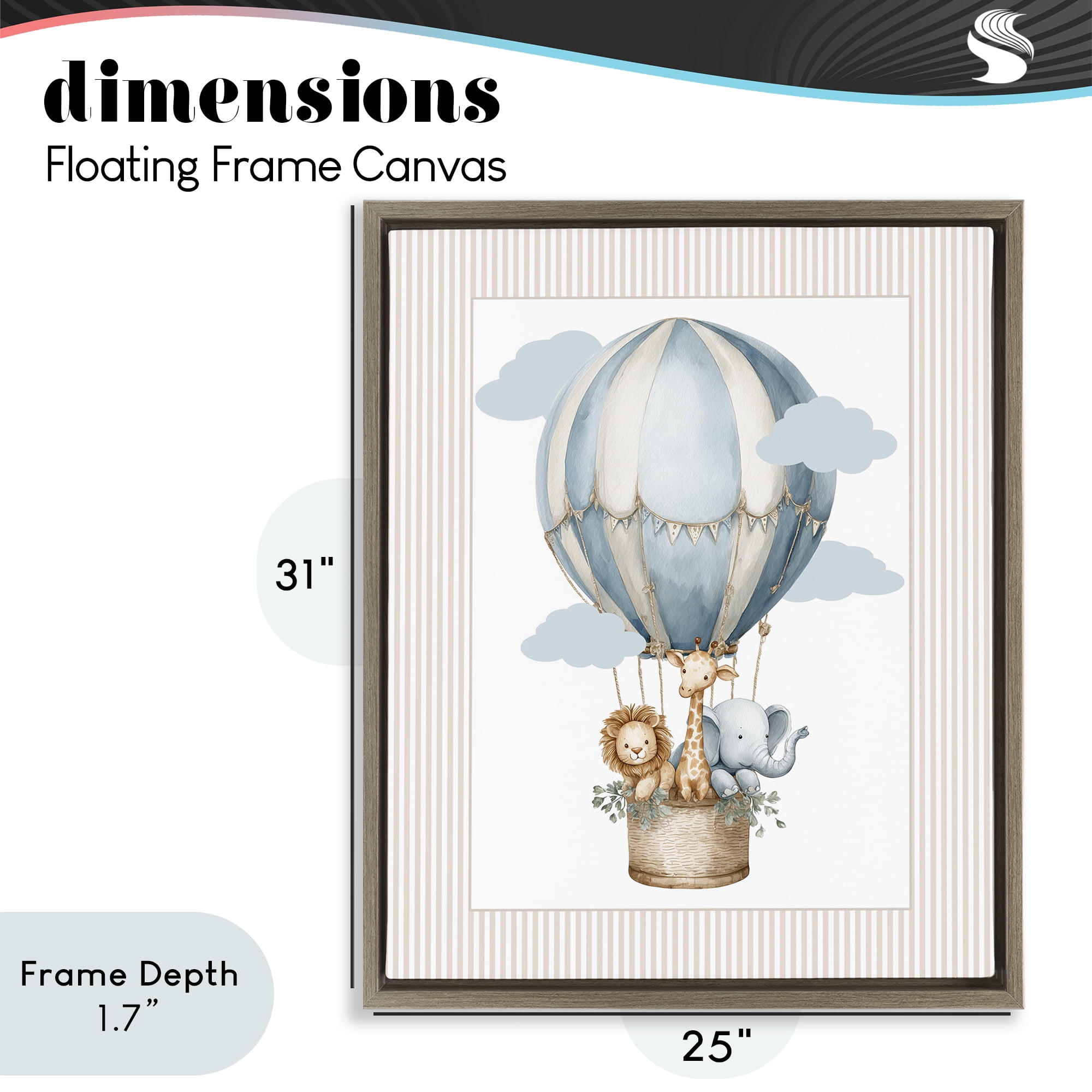 Stupell Industries Hot Air Balloon Animals Brown Framed Floater Canvas Wall Art, design by Christine Simpson Art