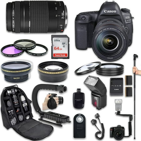 Canon EOS 5D Mark IV DSLR Kit: EF 24-105mm & 75-300mm Lenses, TTL Flash, 64GB SDXC, 57" Monopod