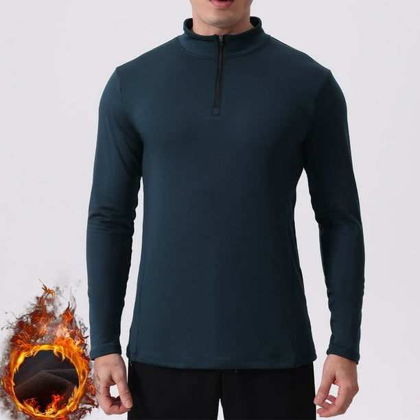 pstuiky Camisas de invierno de manga larga para hombre, Ropa deportiva de secado rápido para hombre, estilo casual, color sólido, para correr, fitness, elástica, de polar xxxxl