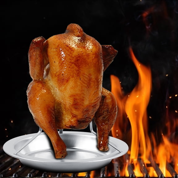 Yajisi Upright Stainless Steel Roast Chicken Holder 7.7 x 7.7 x 6.7 inches / 19.5 x 19.5 x 17 cm Vertical Poultry Roaster Rack with Drip Pan for BBQ Oven Smoker Grilling Accessories