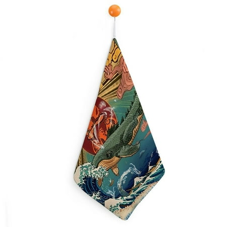 

Autua Dragon Whale Ocean Quick-Dry Hand Towels 11.8x11.8in for Countertops Bathroom Decorations Reusable Kitchen Towels 1pcs