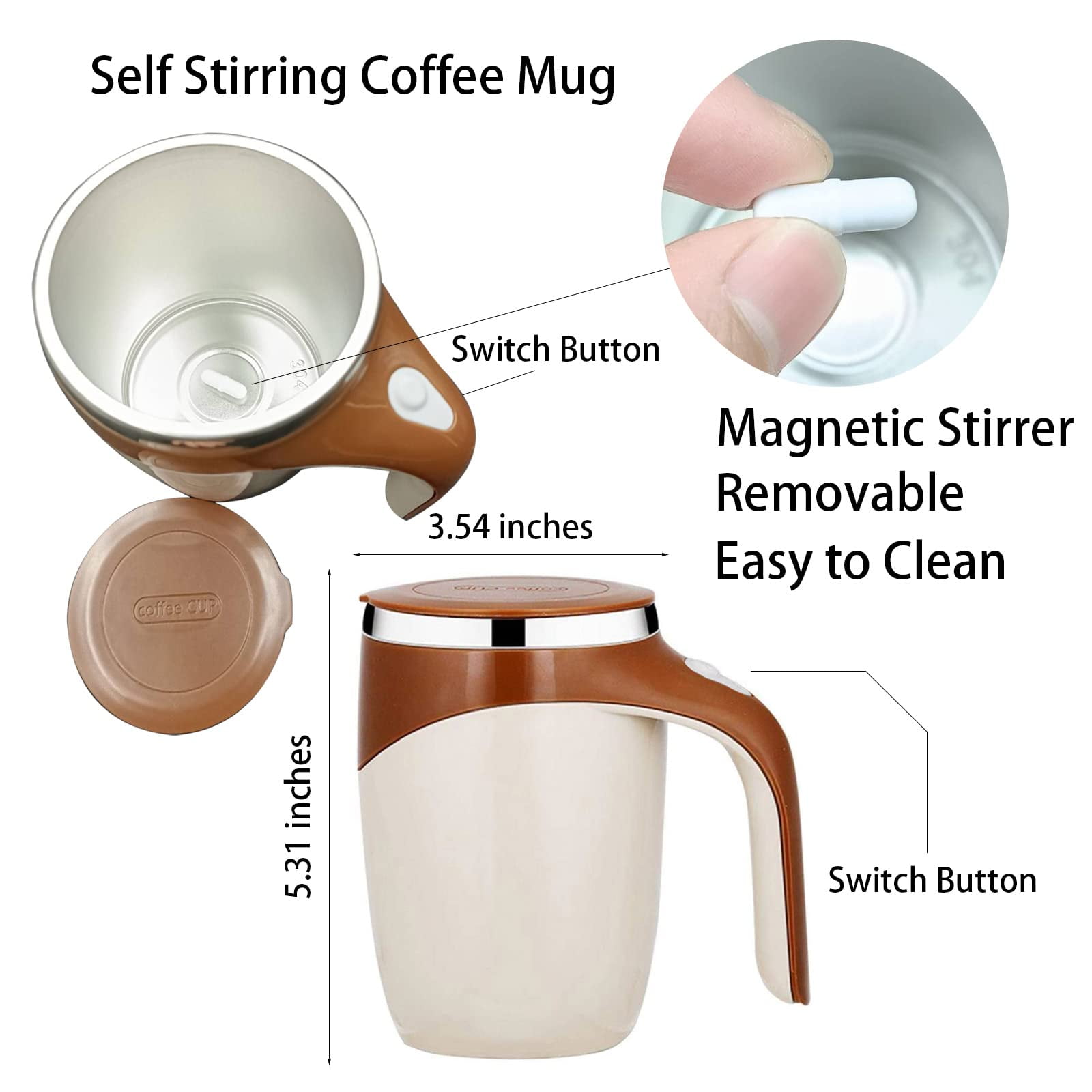 Self Stirring Coffee Mug,KittBaby Rechargeable Stainless Steel Automatic  Magnetic mixing cup for Cof…See more Self Stirring Coffee Mug,KittBaby