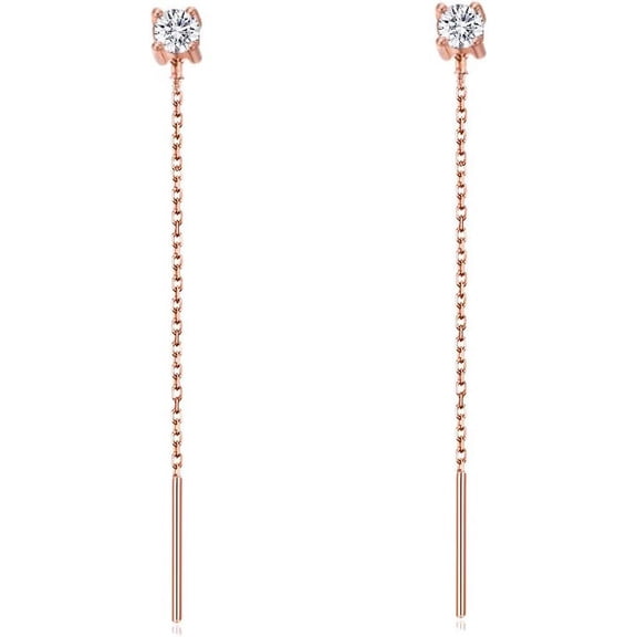 Hip CZ Gold Threader Earrings - Dangle, Chain, Double Piercing, Pull Through Design for Women[b086]