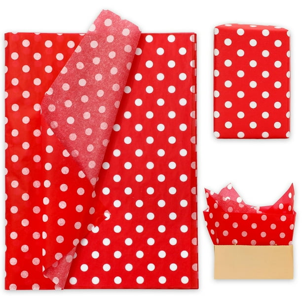 Papel de seda Whaline, 100 hojas, rojo y blanco, lunares, 36 x 51 cm