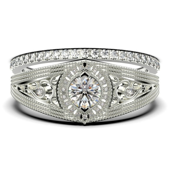 Decorative Ornament 1.75 Carat Round Cut Diamond Moissanite Unique Engagement Ring, Wedding Ring in 925 Sterling Silver With 18k White Gold Plating Promise Ring, Bridal Rings Set
