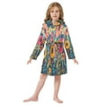 thumbnail image 6 of FORMRS Niños Bathrobe Unisex Hooded Robe Soft Plush Pajamas Sleepwear, Size 2-3T, Orange Colorful Flowers, 6 of 7