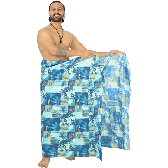 LA LEELA Men's Beach Sulu Pareo Cotton Linen Effect Sarong Beachwear Wrap Sarong Swimsuit Men One Size Lapis, Tropical Vacation