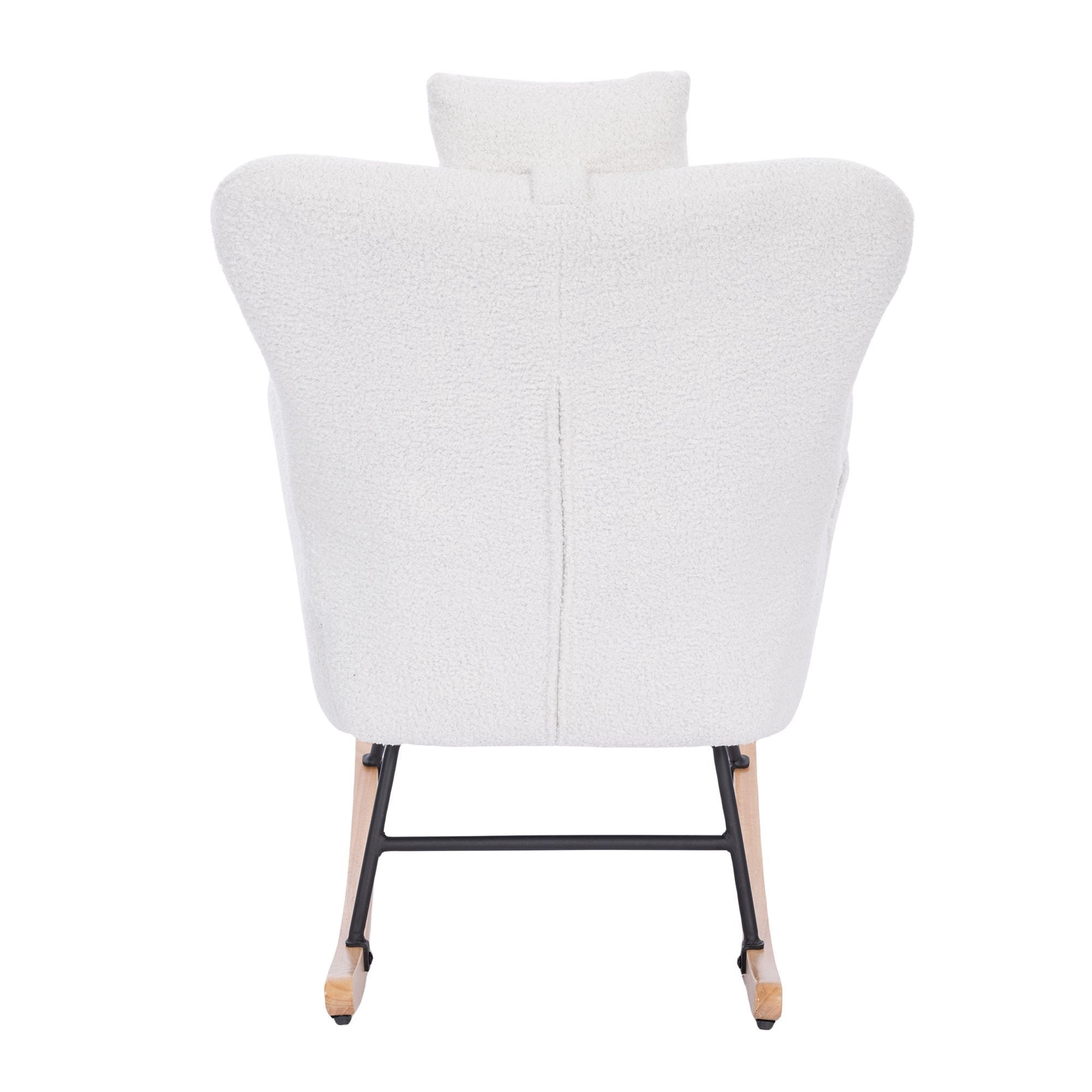 Upholstered Rocking Chair, Teddy Fabric Glider Rocker with High Backrest,Modern Rocking Accent Chair for Living Room, Nursery, Bedroom, White