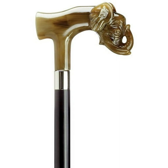 Walking Cane Elephant Head Derby Handle Horn Color Black Shaft
