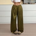 thumbnail image 6 of Bibifish Womens Pants Olive Green Leopard Print Satin Fabric Drawstring Waist Wide-Leg Fit Casual Vacation Daily Errands Retro Style Trendy Pants, 6 of 9