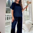 thumbnail image 5 of Womens Satin Silky Pajama Set Short Sleeve Shirt with Long Pajama Pant Set Soft PJ Loungewear, 5 of 5