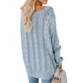thumbnail image 2 of Plus Size Women Long Sleeve V-Neck Lace-Up Drawstring Cable Knit Sweater, 2 of 4
