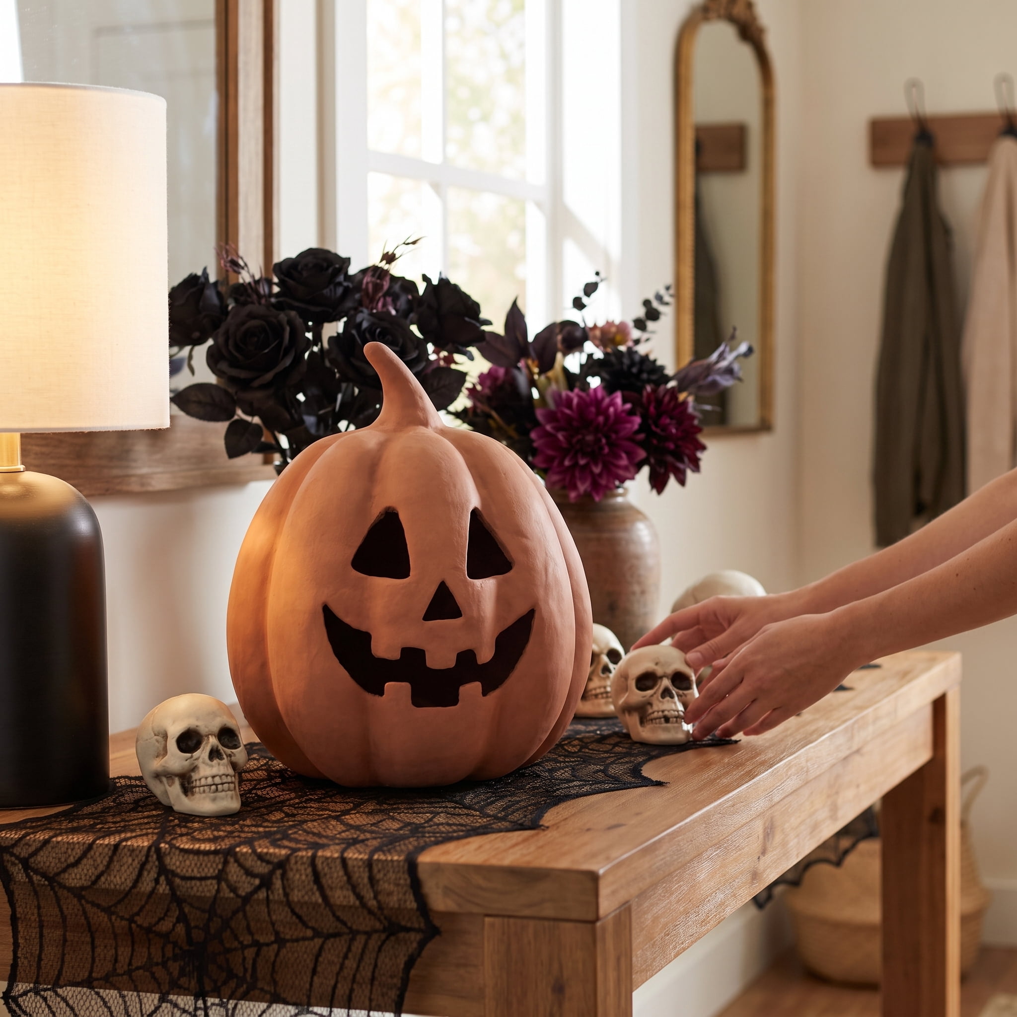Paper Mache Jack-o'-Lantern Decoration, Brown, 8.3", Halloween by Way To Celebrate