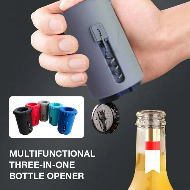 Iumwxz Kitchen Gadgets Three-In-One Multi-Function Magnetic Press Bottle Opener Novel for Plastic Bottle Cap Cork Wine Beer Kitchen Utensil Set Red Stainless Steel Holiday Travel
